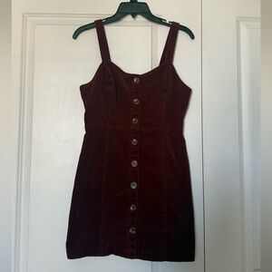 Altar'd State Burgundy Corduroy Button-Front Mini Dress